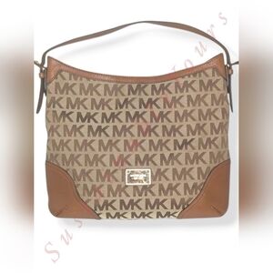 Michael Kors Hobo Shoulder Bag Millbrook Signature Monogram Jacquard Tan Brown